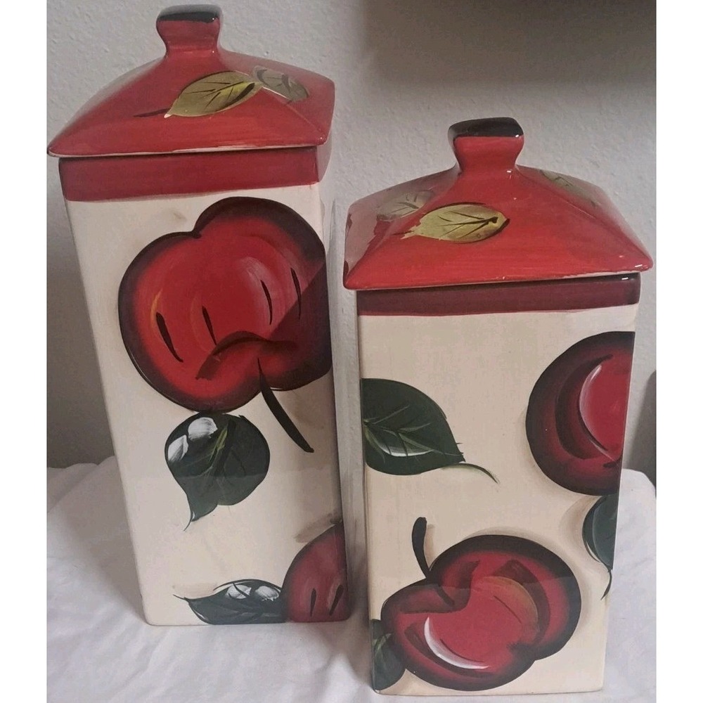 Vintage Apple Orchard Canister Set by Jay Ceramic Kitchen Farmhouse Decor 2pc
